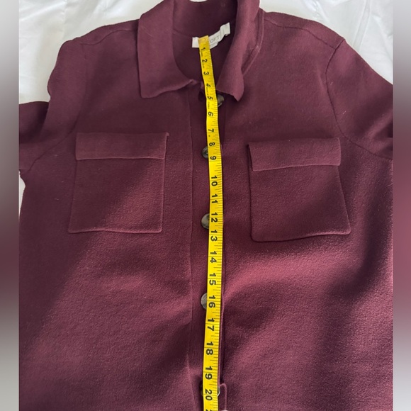 LOFT Deep Burgundy Button-up Cropped Cardigan Sweater Jacket Size Medium - Picture 6 of 7
